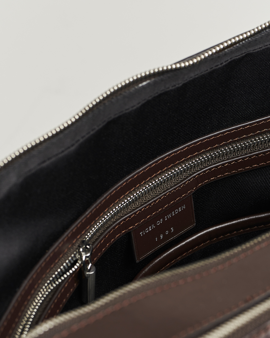Herren | Taschen | Tiger of Sweden | Valise Smooth Leather Double Zip Briefcase Dark Brown