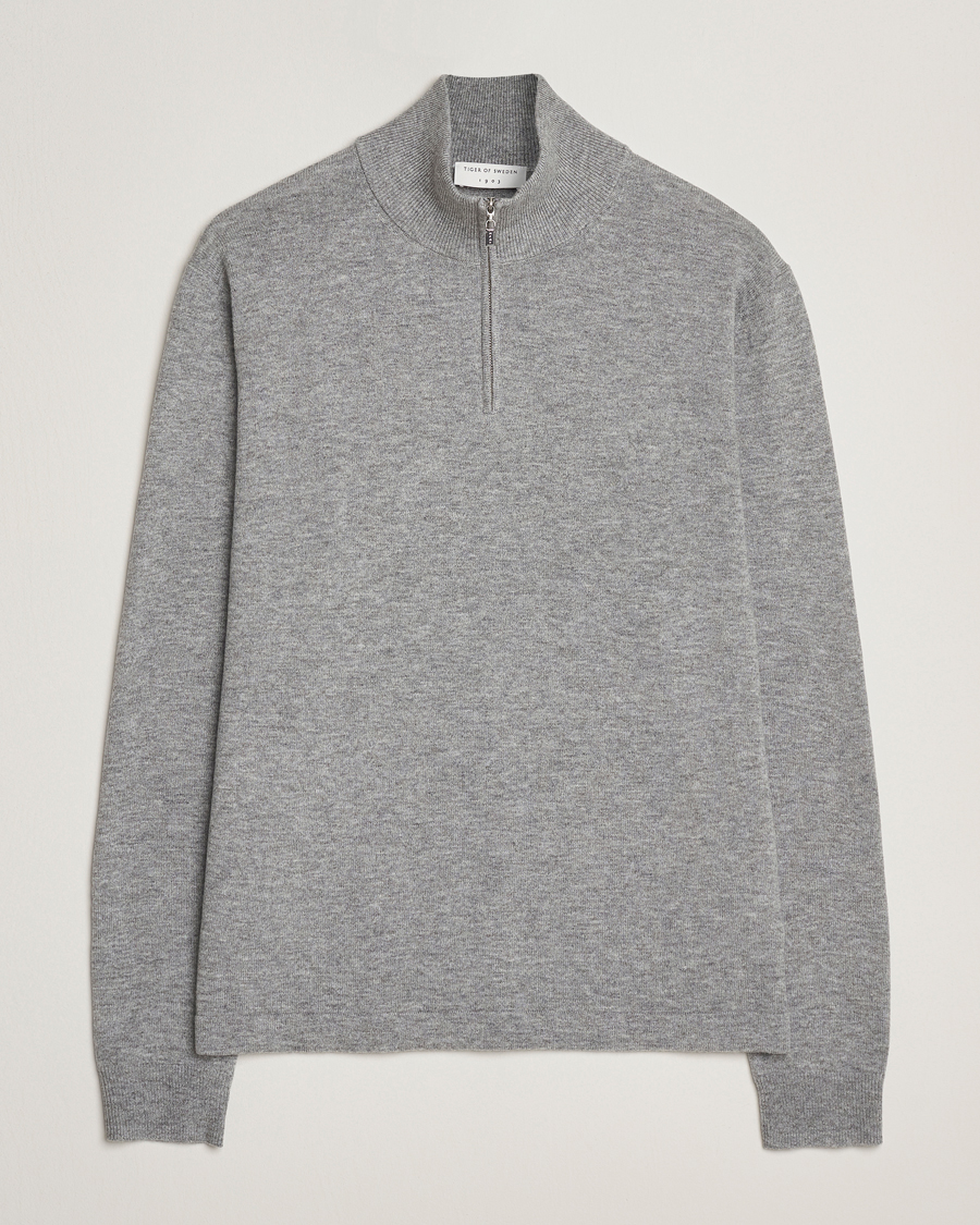 Herren | Pullover | Tiger of Sweden | Travis Wool/Cashmere Half Zip Light Grey Melange