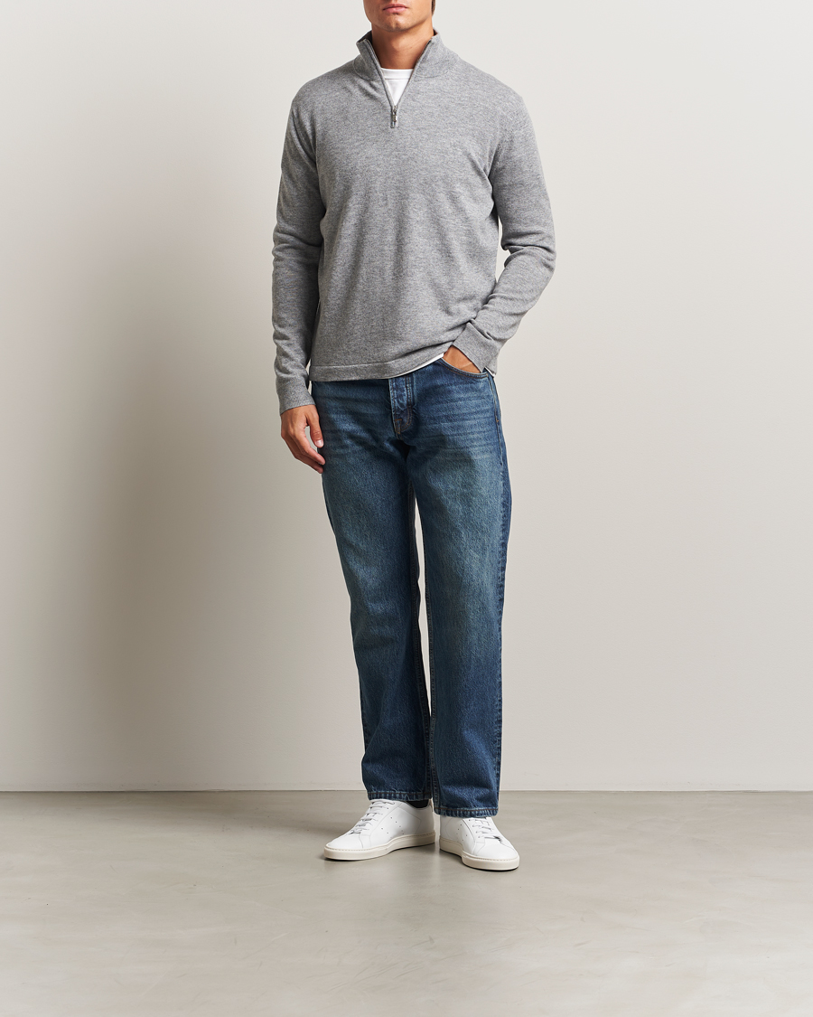 Herren | Pullover | Tiger of Sweden | Travis Wool/Cashmere Half Zip Light Grey Melange