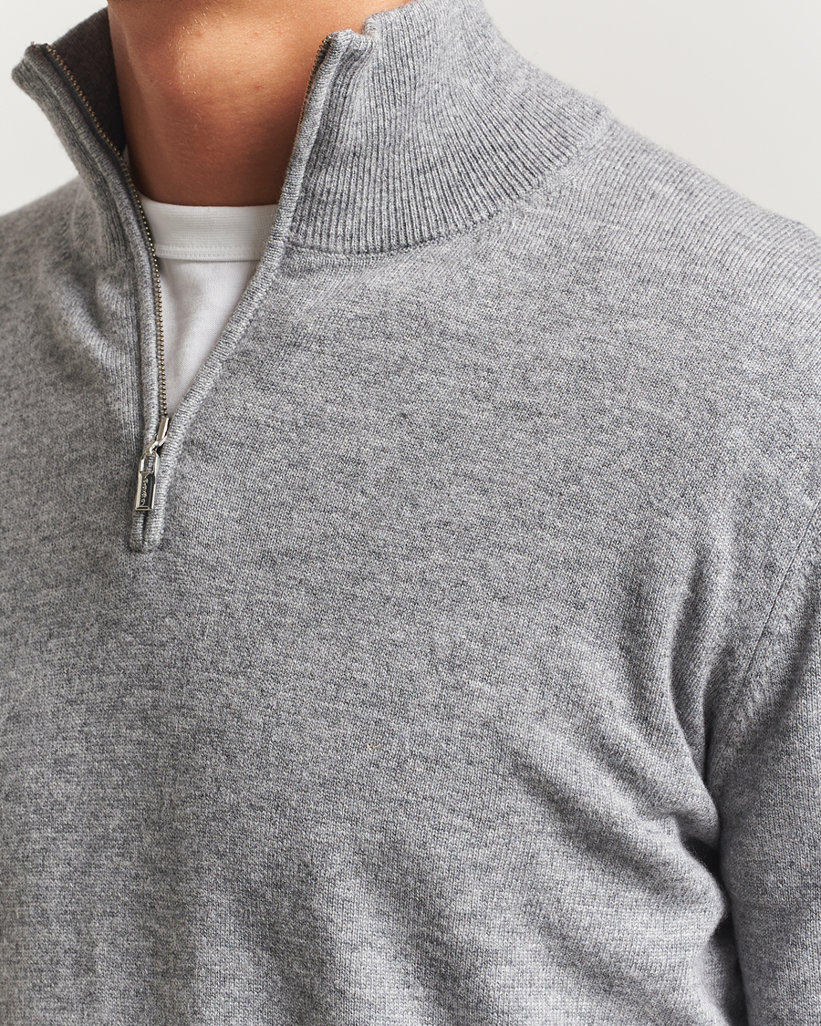 Herren | Pullover | Tiger of Sweden | Travis Wool/Cashmere Half Zip Light Grey Melange