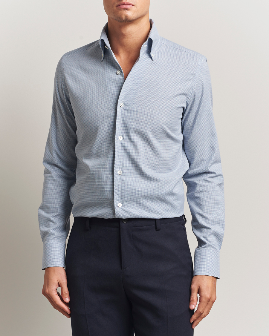 Herren | Hemden | 100Hands | Micro Houndstooth Flannel Button Down Blue