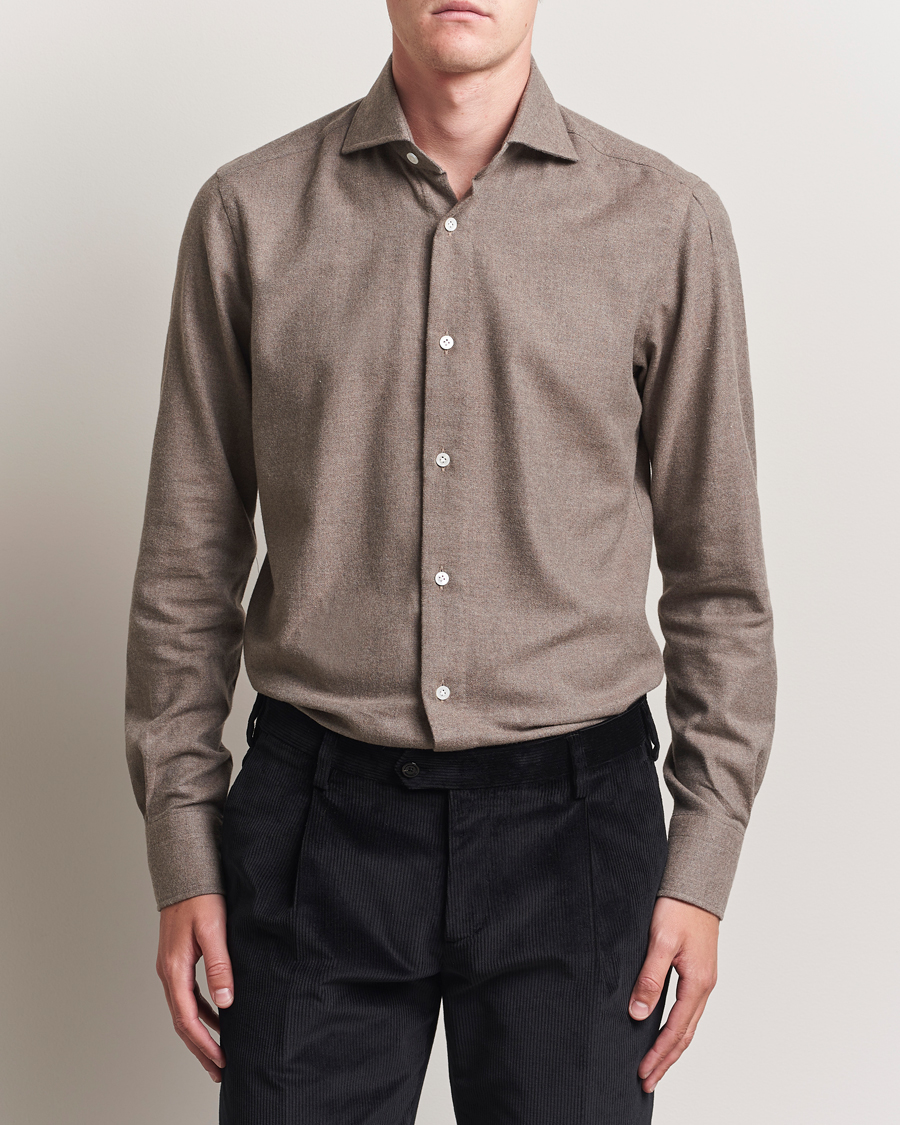 Herren | Hemden | 100Hands | Herringbone Flannel Cut Away Shirt Caramel