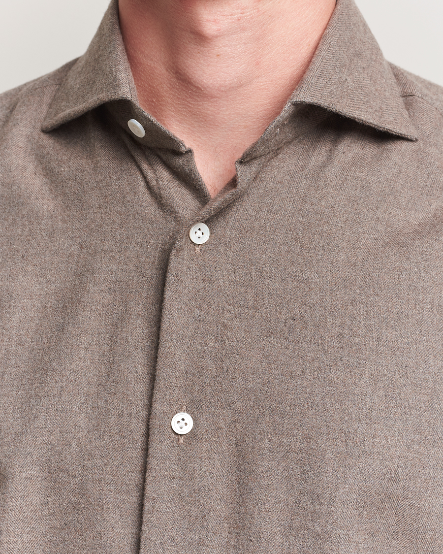 Herren | Hemden | 100Hands | Herringbone Flannel Cut Away Shirt Caramel