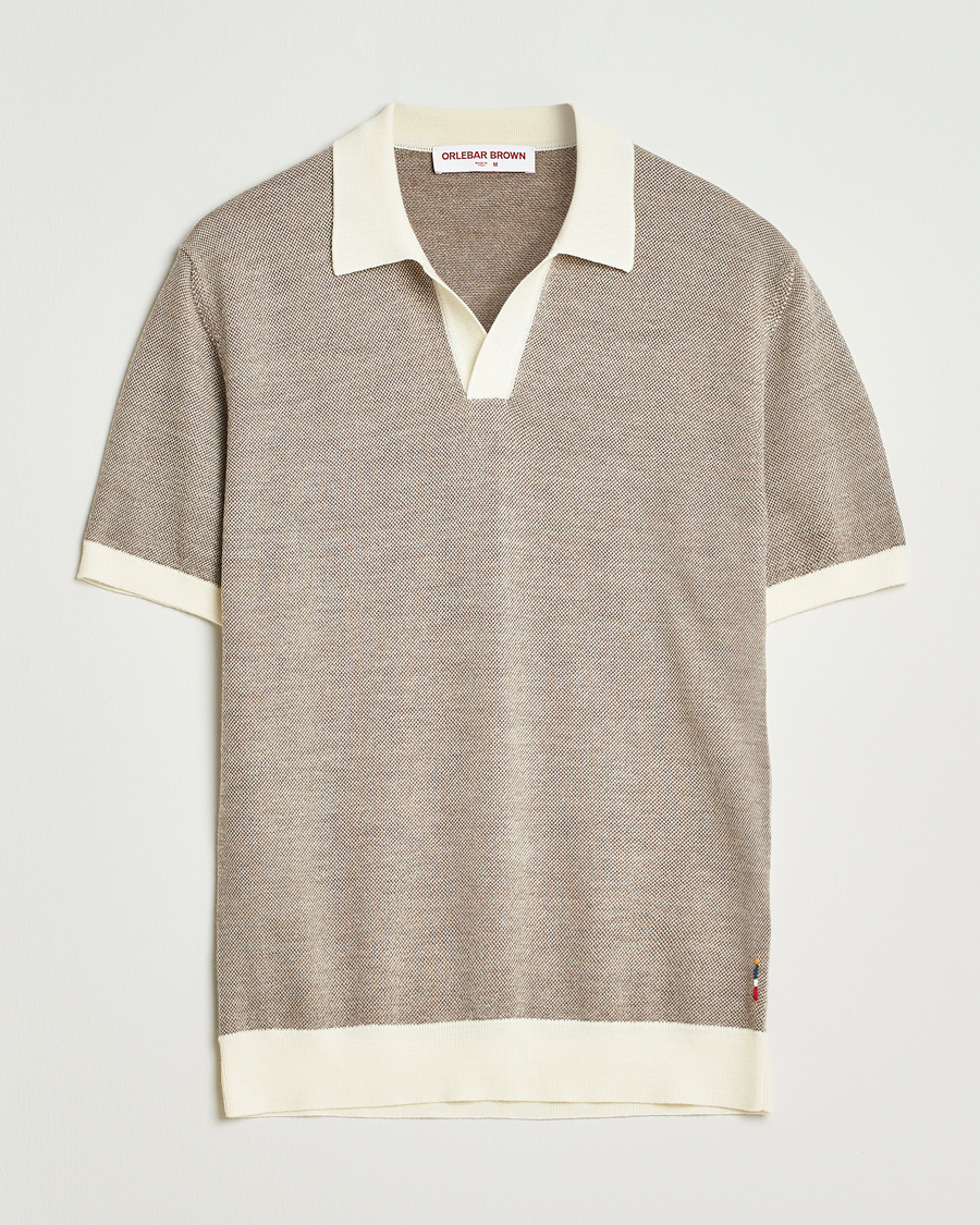Herren | Poloshirts | Orlebar Brown | Horton Contrast Merino Polo Morel Brown/Sand