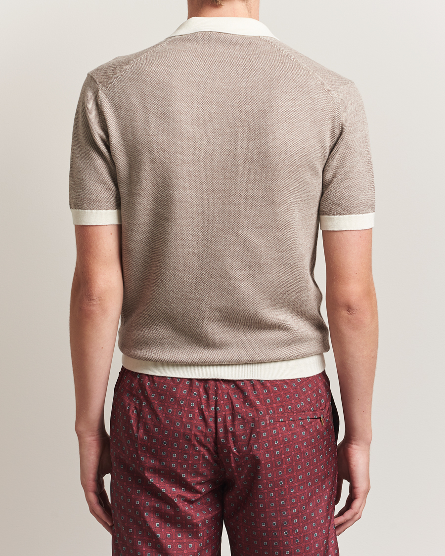 Herren | Poloshirts | Orlebar Brown | Horton Contrast Merino Polo Morel Brown/Sand