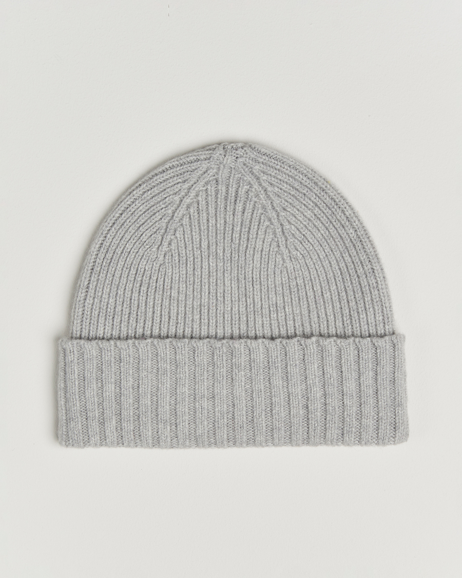 Herren | Mützen | Robert Mackie | Kingswell Ribbed Wool/Cashmere Beanie Light Grey