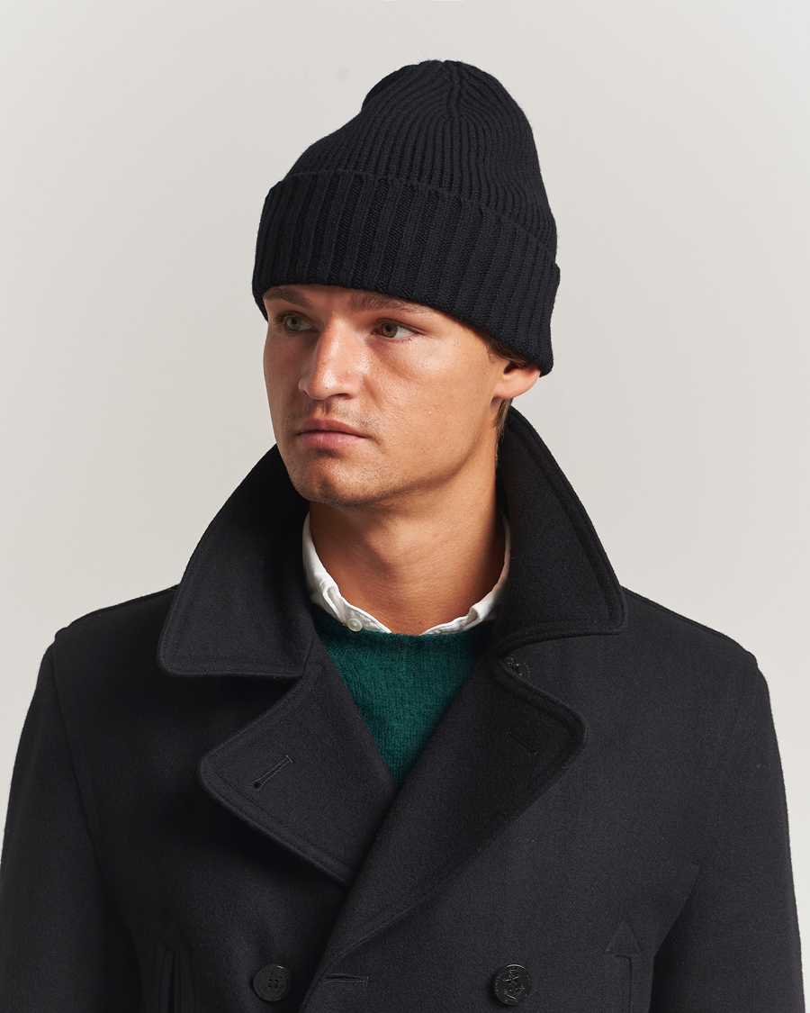 Herren | Mützen | Robert Mackie | Kingswell Ribbed Wool/Cashmere Beanie Black