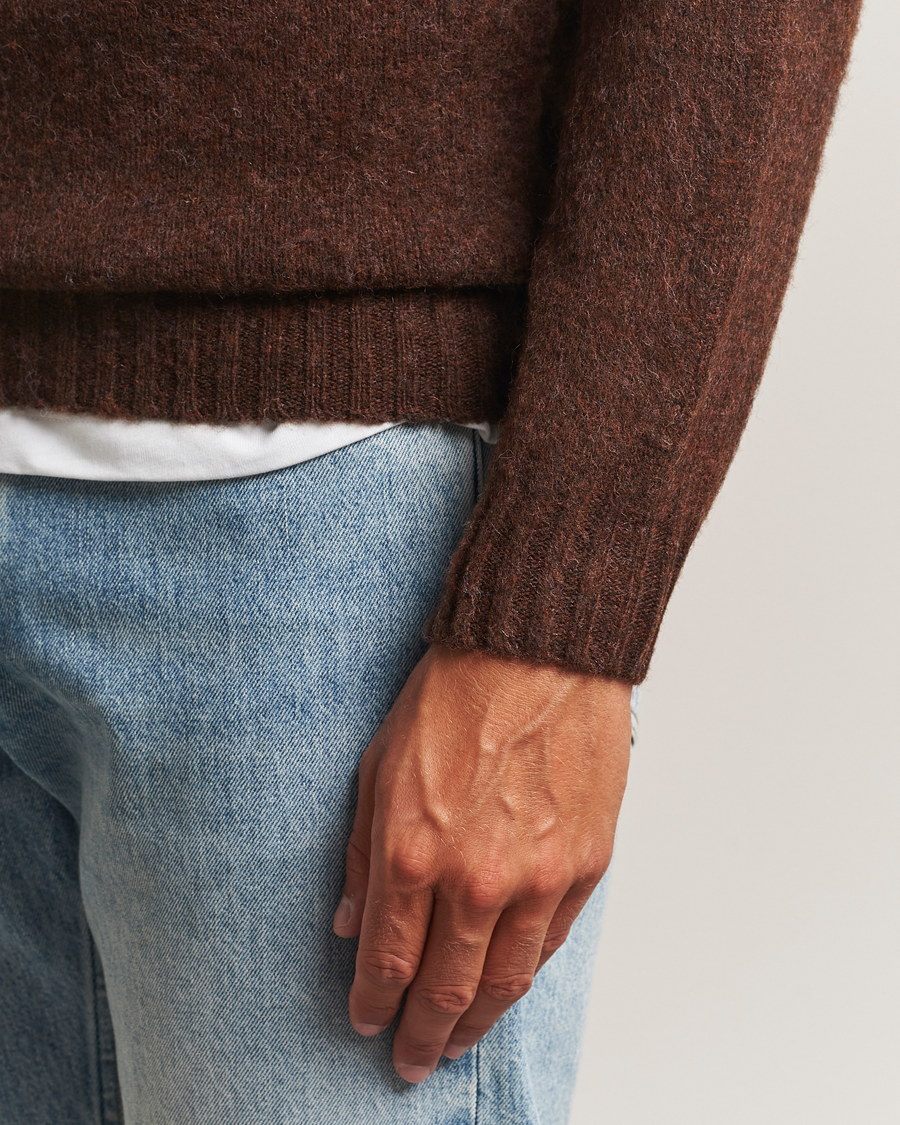 Herren | Pullover | Harley Of Scotland | Brushed Supersoft Lambswool Crewneck Marron