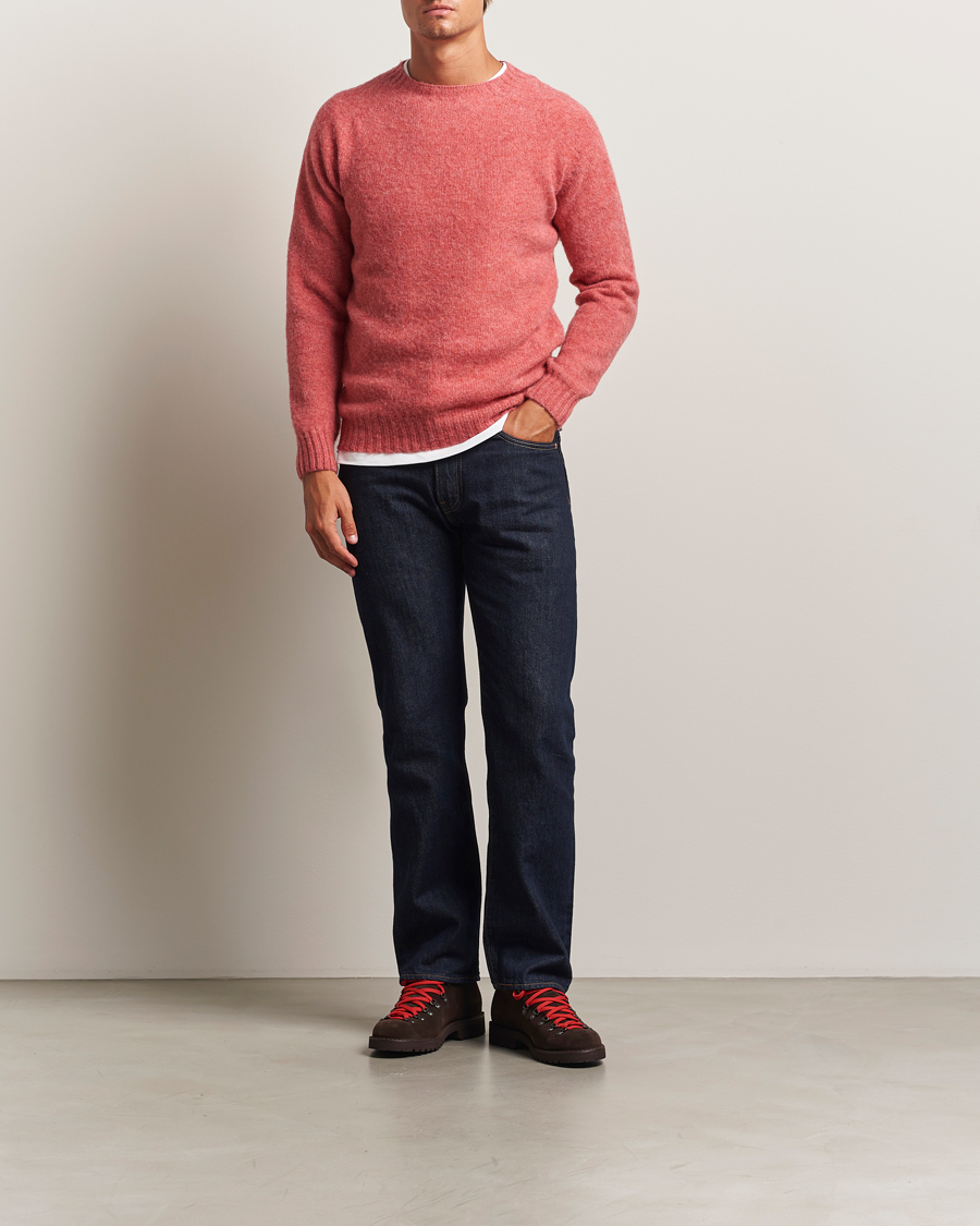 Herren | Pullover | Harley Of Scotland | Brushed Supersoft Lambswool Crewneck Tea Rose