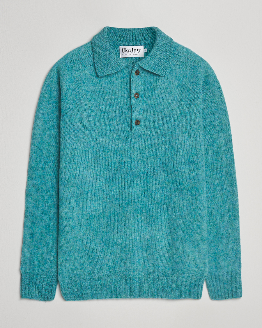 Herren | Pullover | Harley Of Scotland | Brushed Supersoft Lambswool Polo Hummingbird