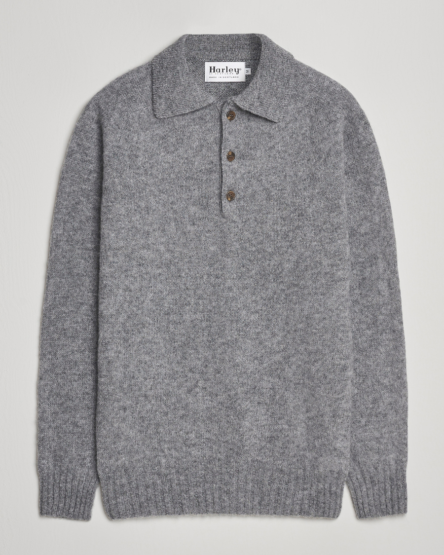 Herren | Pullover | Harley Of Scotland | Brushed Supersoft Lambswool Polo Mid Grey