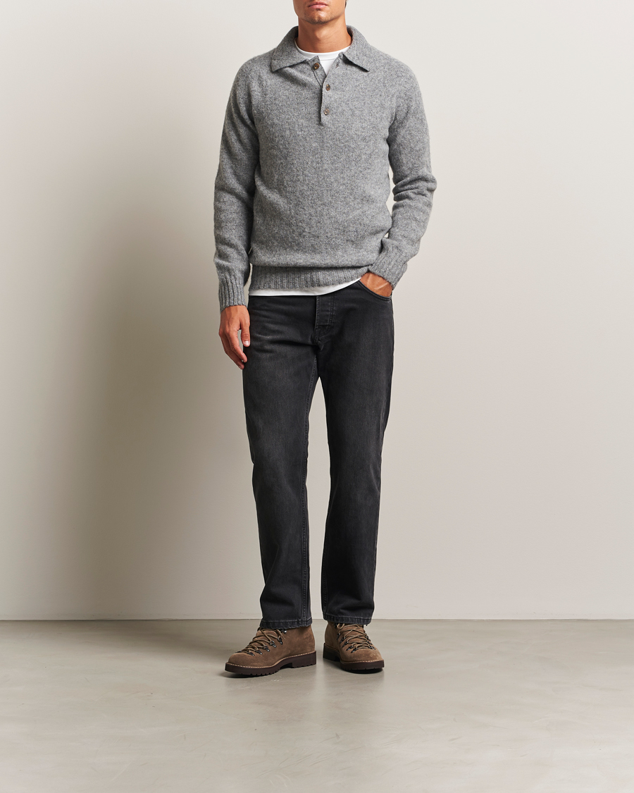 Herren | Pullover | Harley Of Scotland | Brushed Supersoft Lambswool Polo Mid Grey