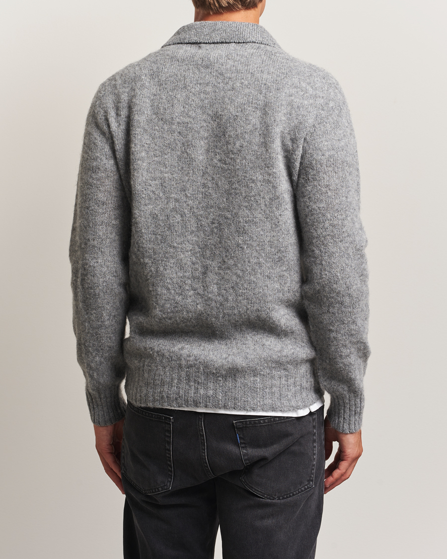 Herren | Pullover | Harley Of Scotland | Brushed Supersoft Lambswool Polo Mid Grey