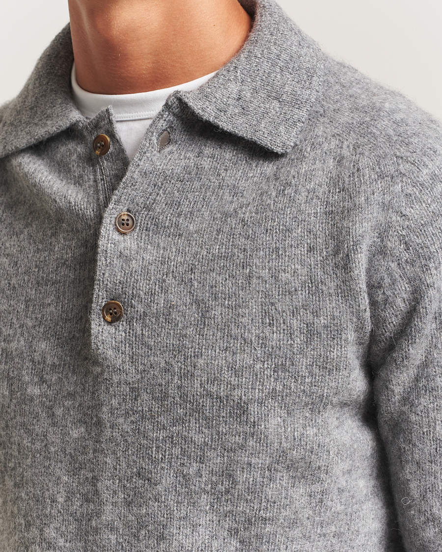 Herren | Pullover | Harley Of Scotland | Brushed Supersoft Lambswool Polo Mid Grey