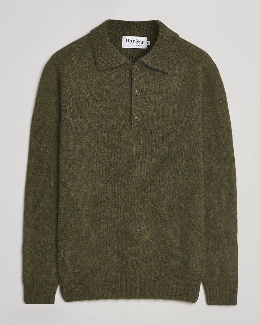 Herren | Pullover | Harley Of Scotland | Brushed Supersoft Lambswool Polo Scots Pine