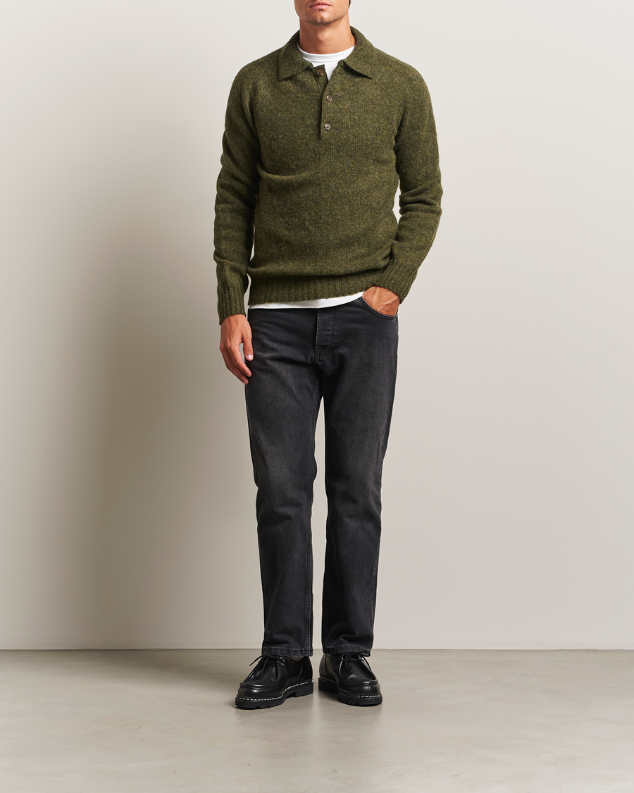 Herren | Pullover | Harley Of Scotland | Brushed Supersoft Lambswool Polo Scots Pine