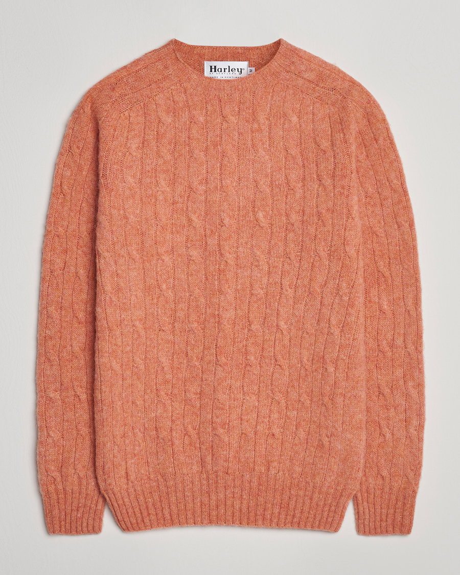 Herren | Pullover | Harley Of Scotland | Brushed Supersoft Lambswool Cable Parfait