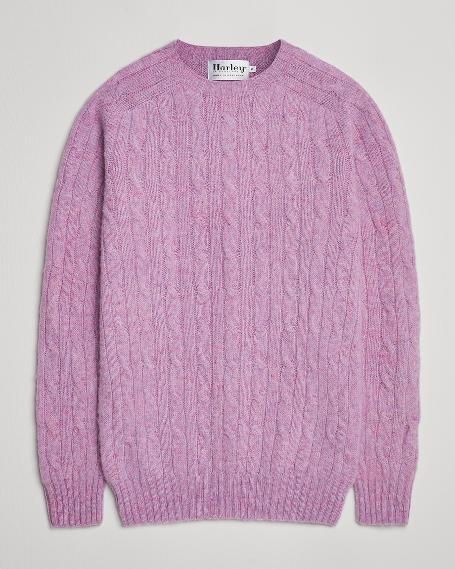 Herren | Pullover | Harley Of Scotland | Brushed Supersoft Lambswool Cable Sweetpea