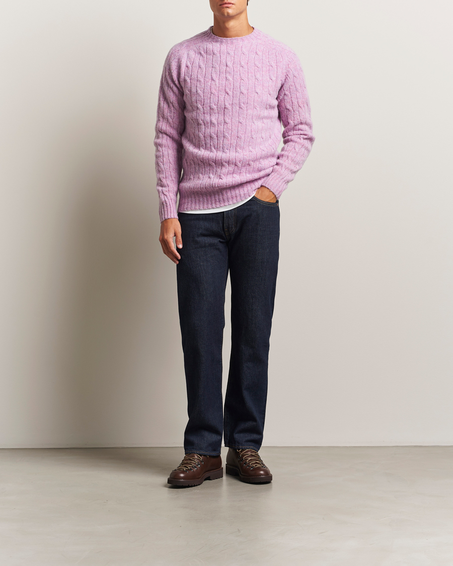 Herren | Pullover | Harley Of Scotland | Brushed Supersoft Lambswool Cable Sweetpea