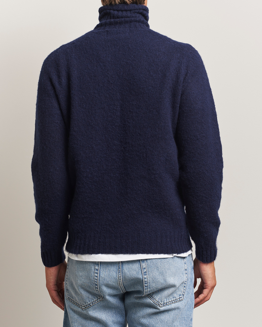 Herren | Pullover | Harley Of Scotland | Brushed Supersoft Lambswool Rollneck Navy