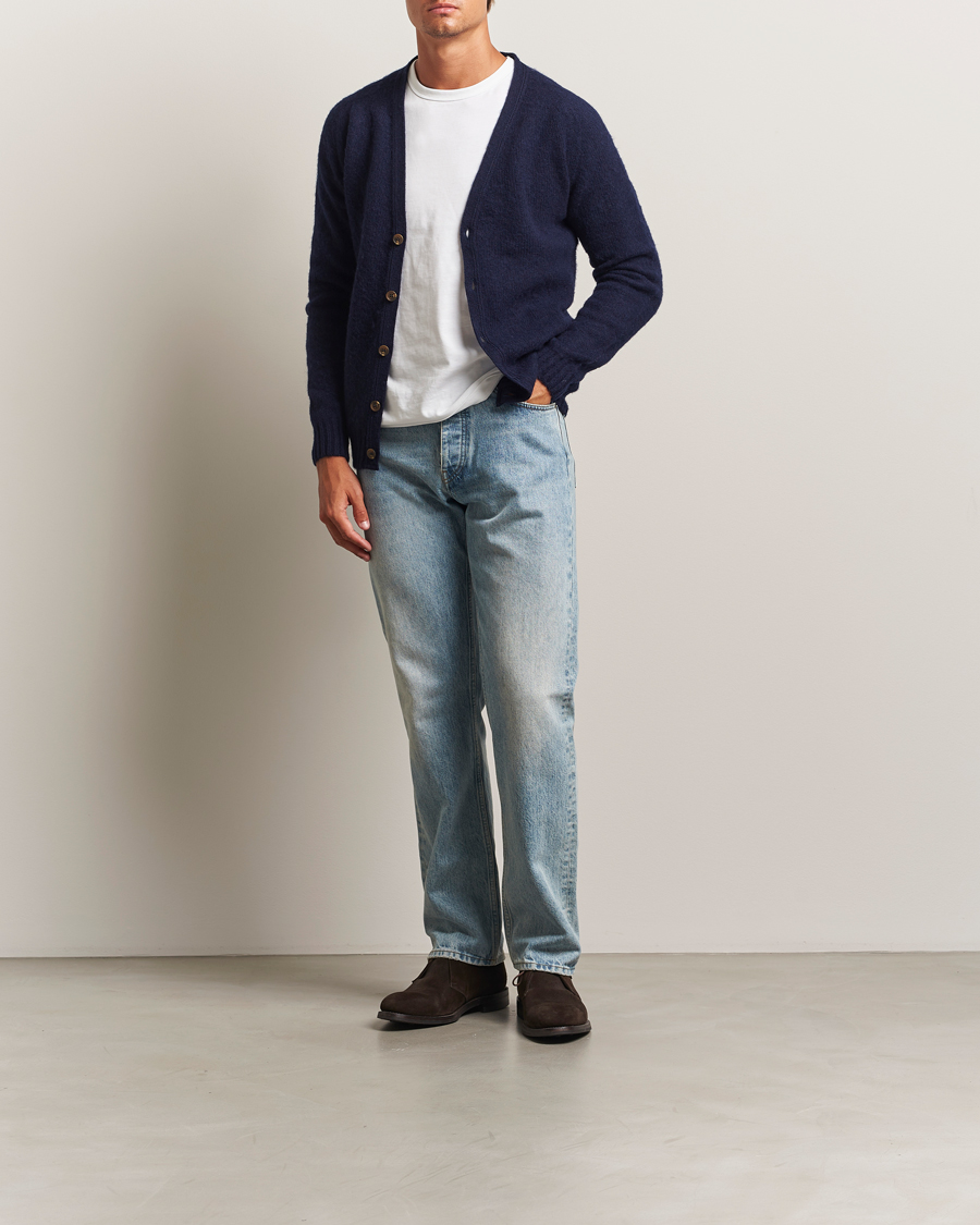 Herren | Pullover | Harley Of Scotland | Brushed Supersoft Lambswool Cardigan Navy