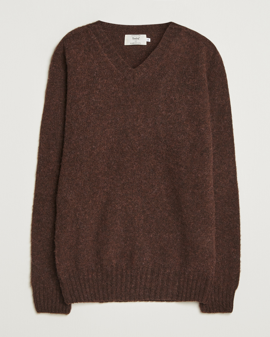 Herren | Pullover | Harley Of Scotland for Care of Carl | Harley Of Scotland Brushed Supersoft Lambswool V-Neck Brown