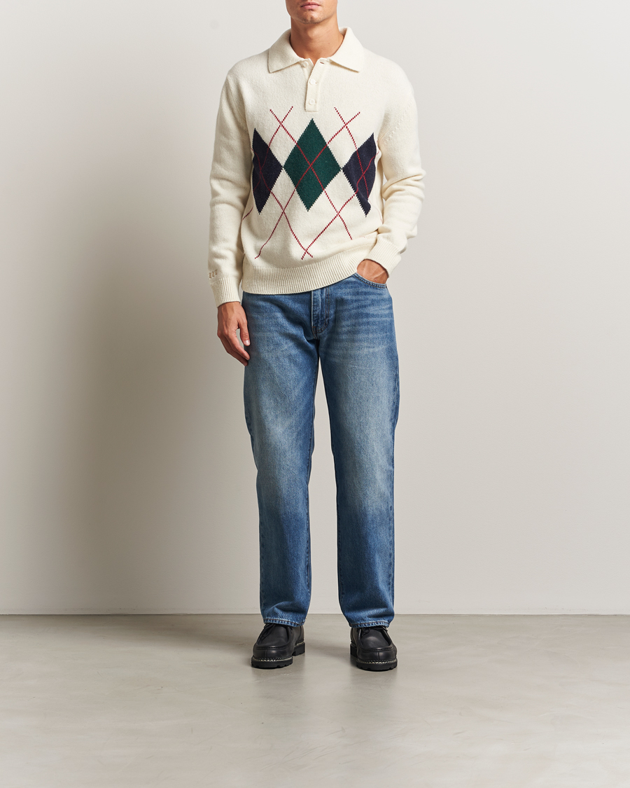 Herren | Pullover | Baracuta | Argyle Wool Polo Neck Antique White