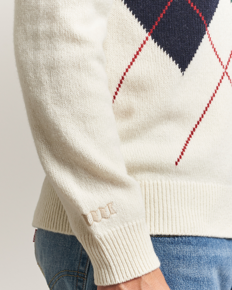 Herren | Pullover | Baracuta | Argyle Wool Polo Neck Antique White