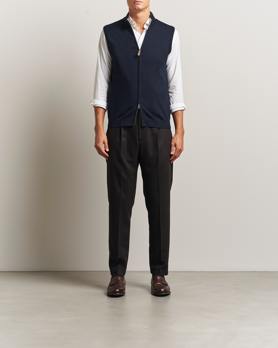 Herren | Pullover | Morris | Merino Zip Vest Navy