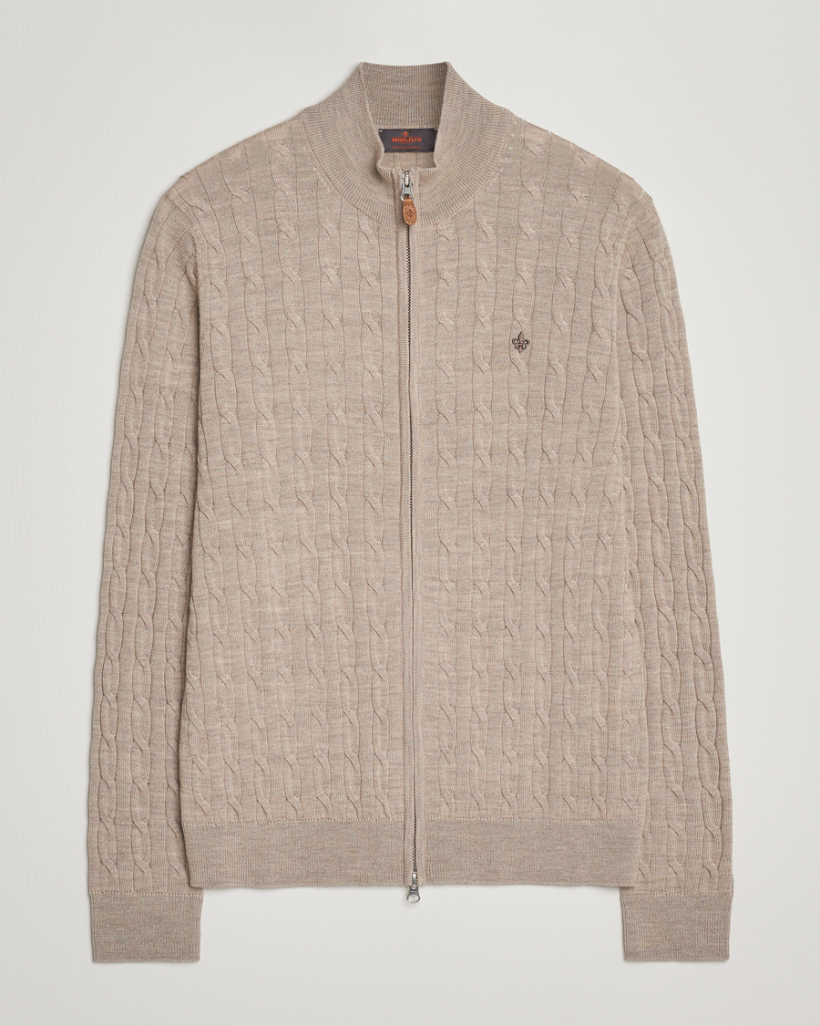 Herren | Pullover | Morris | Merino Cable Zip Cardigan Khaki
