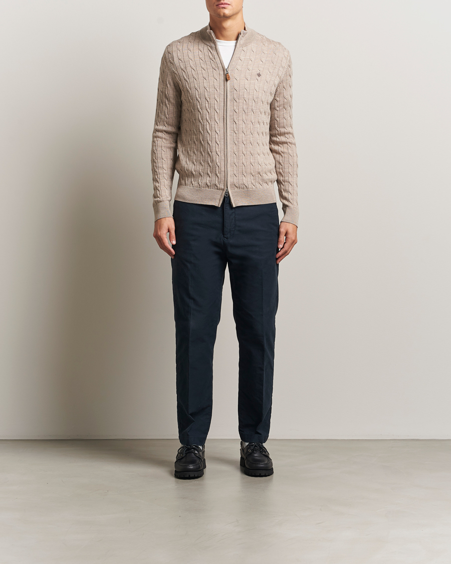 Herren | Pullover | Morris | Merino Cable Zip Cardigan Khaki