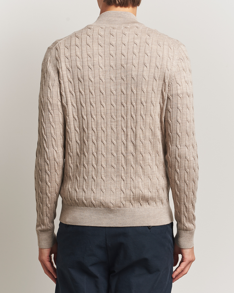 Herren | Pullover | Morris | Merino Cable Zip Cardigan Khaki