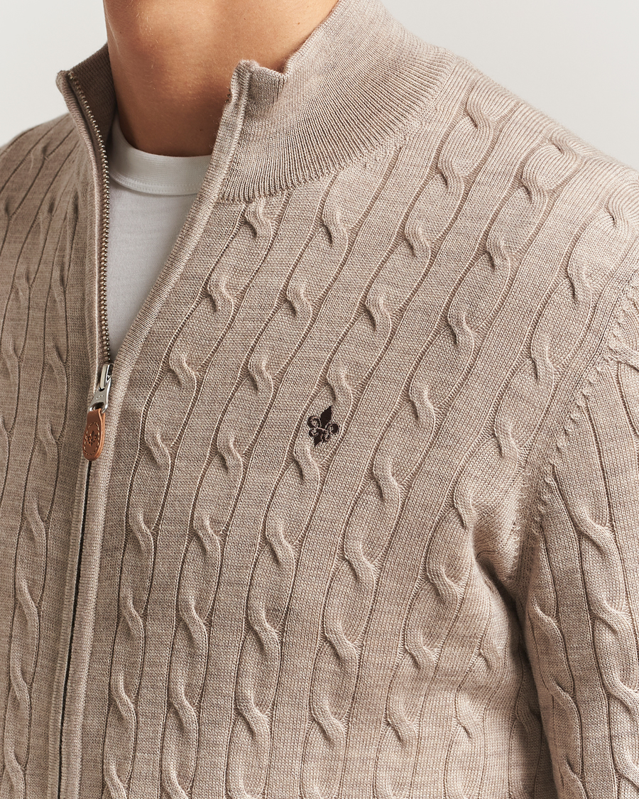 Herren | Pullover | Morris | Merino Cable Zip Cardigan Khaki