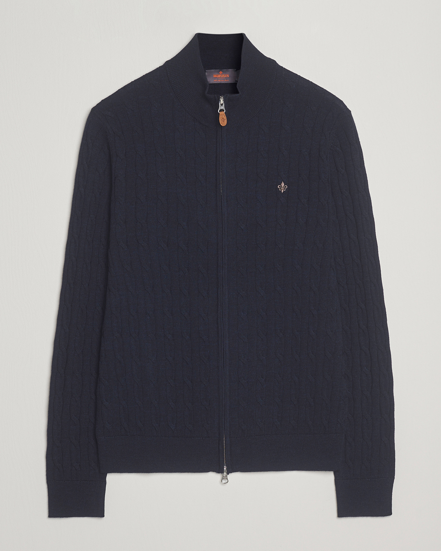 Herren | Pullover | Morris | Merino Cable Zip Cardigan Navy