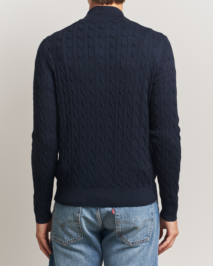Herren | Pullover | Morris | Merino Cable Zip Cardigan Navy