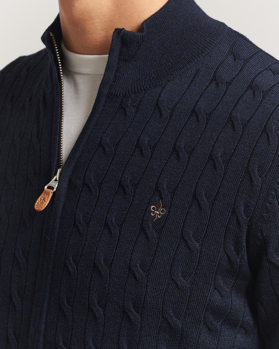 Herren | Pullover | Morris | Merino Cable Zip Cardigan Navy