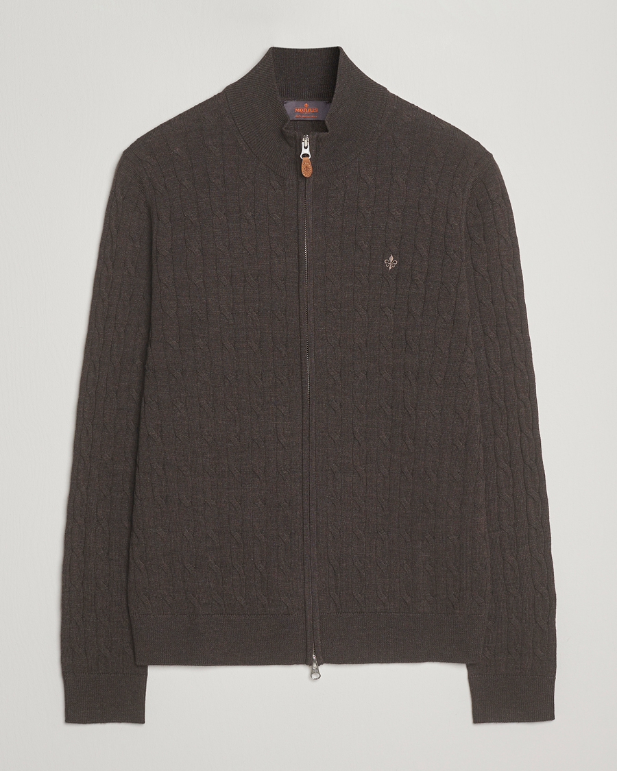 Herren | Pullover | Morris | Merino Cable Zip Cardigan Brown