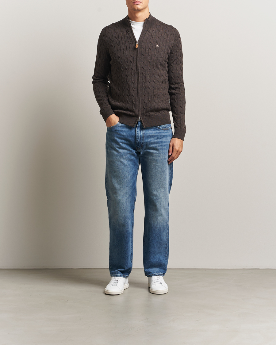Herren | Pullover | Morris | Merino Cable Zip Cardigan Brown