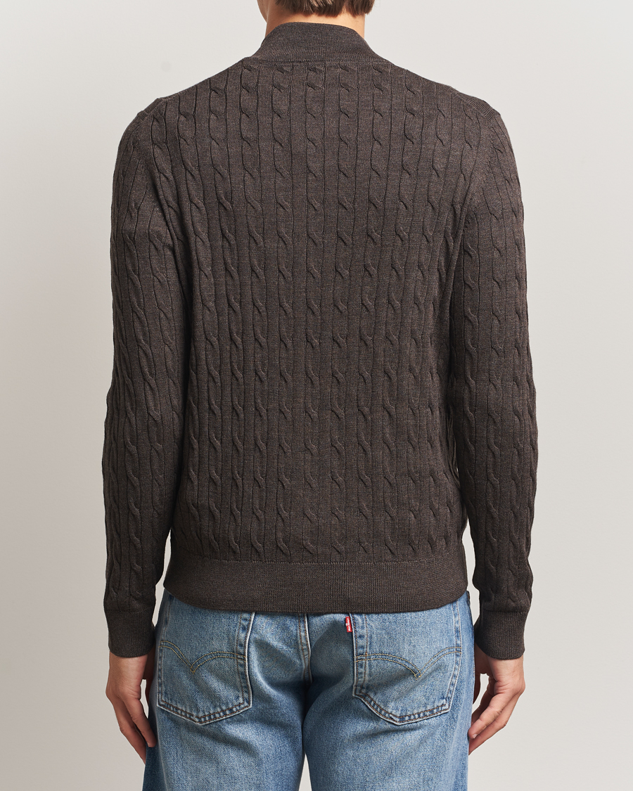 Herren | Pullover | Morris | Merino Cable Zip Cardigan Brown