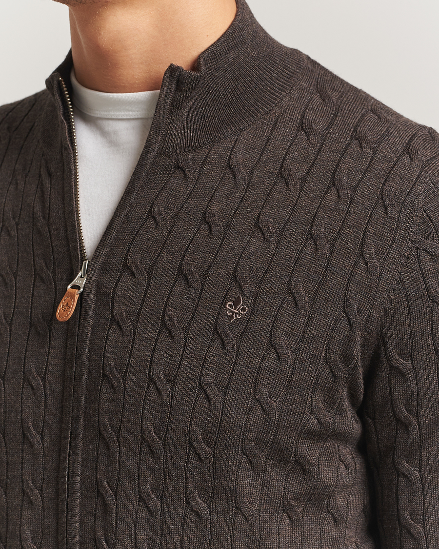 Herren | Pullover | Morris | Merino Cable Zip Cardigan Brown