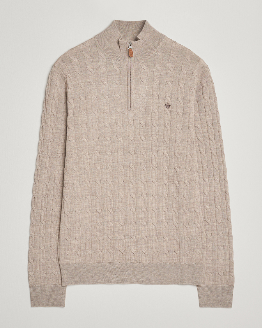 Herren | Pullover | Morris | Merino Cable Half Zip Khaki