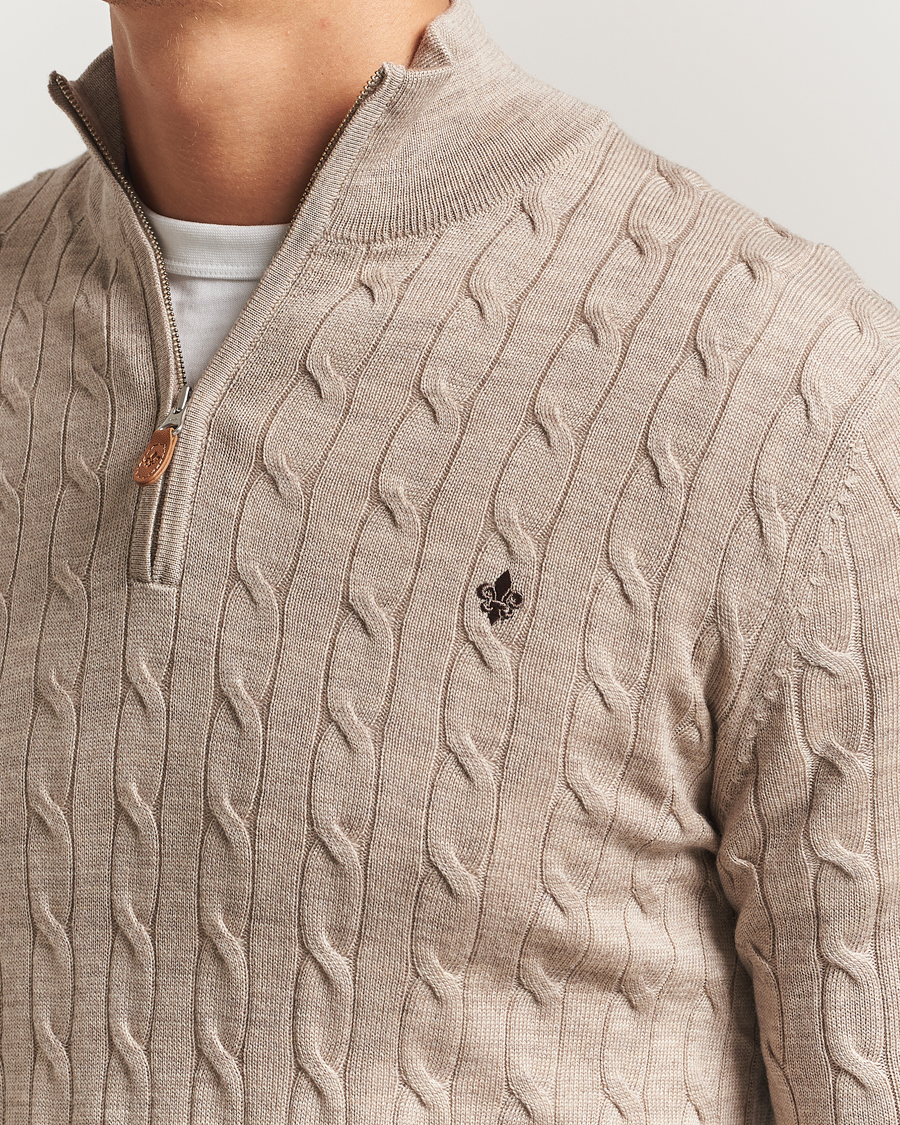 Herren | Pullover | Morris | Merino Cable Half Zip Khaki