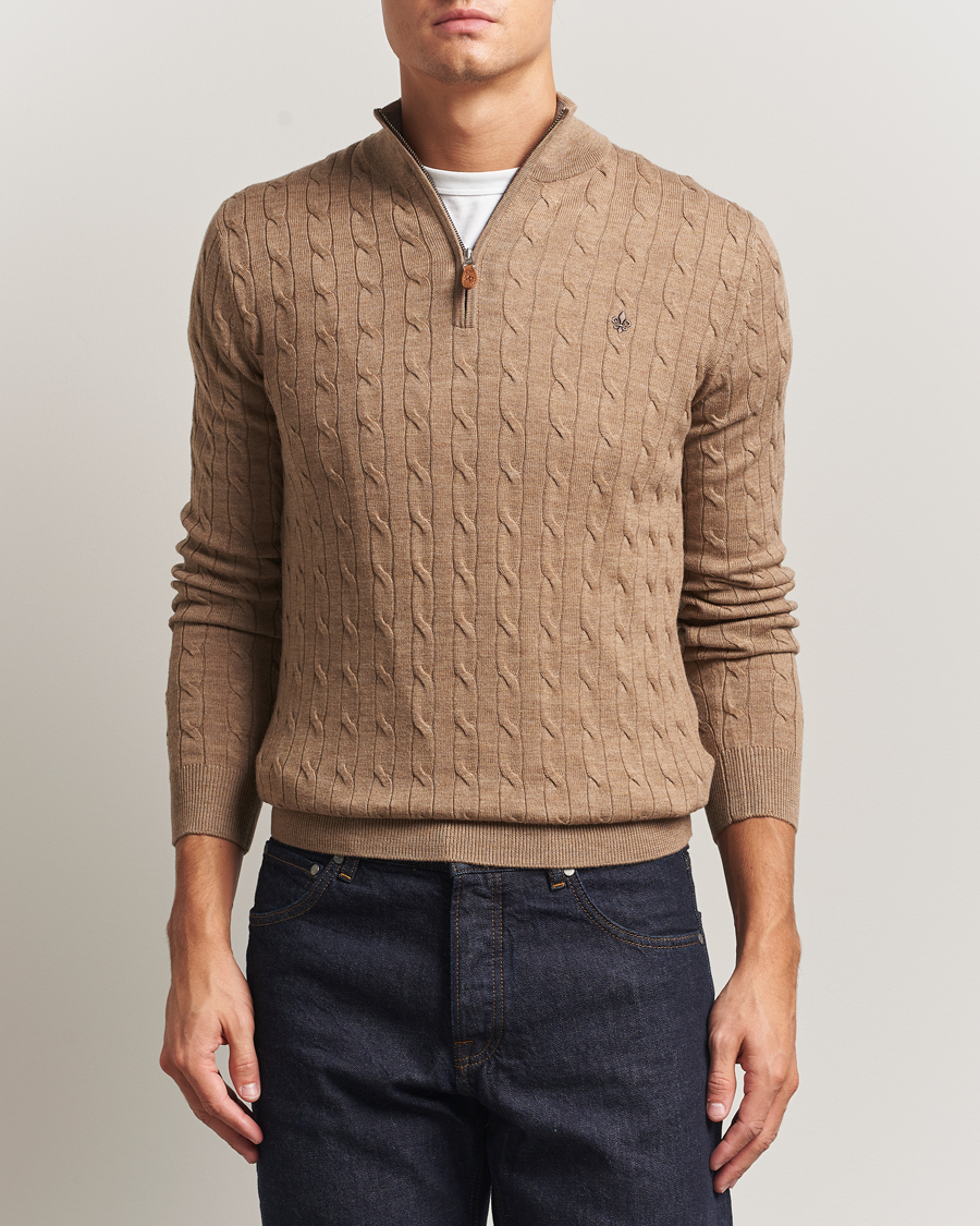 Herren | Pullover | Morris | Merino Cable Half Zip Camel