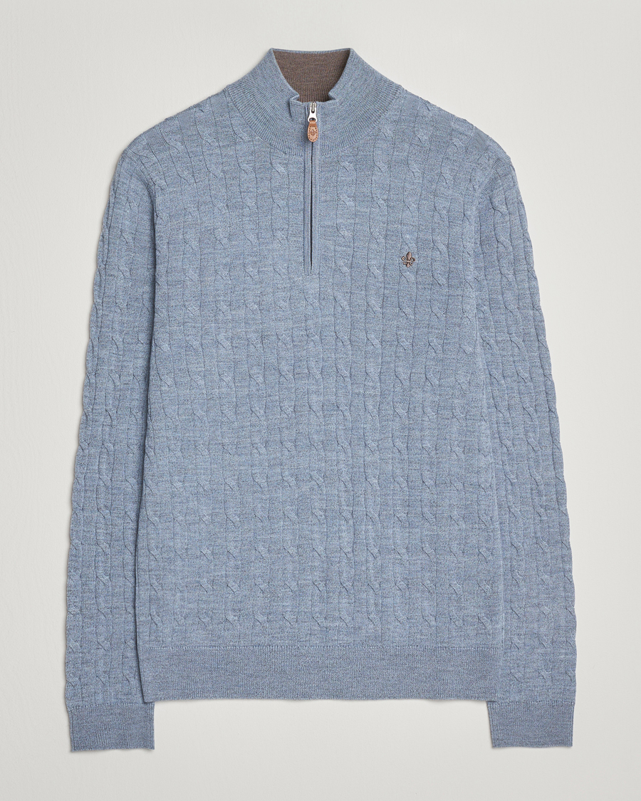 Herren | Pullover | Morris | Merino Cable Half Zip Blue
