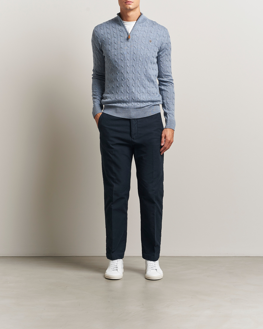 Herren | Pullover | Morris | Merino Cable Half Zip Blue