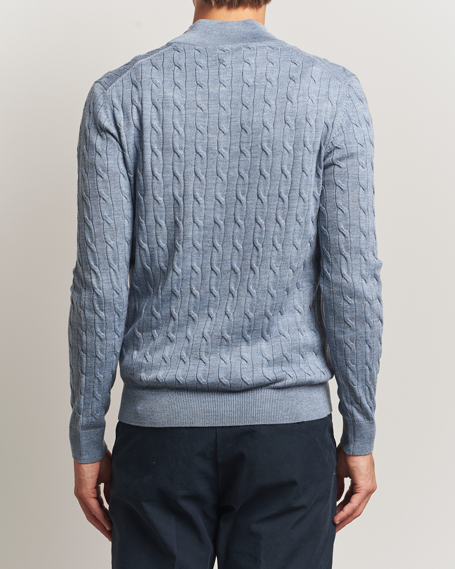 Herren | Pullover | Morris | Merino Cable Half Zip Blue