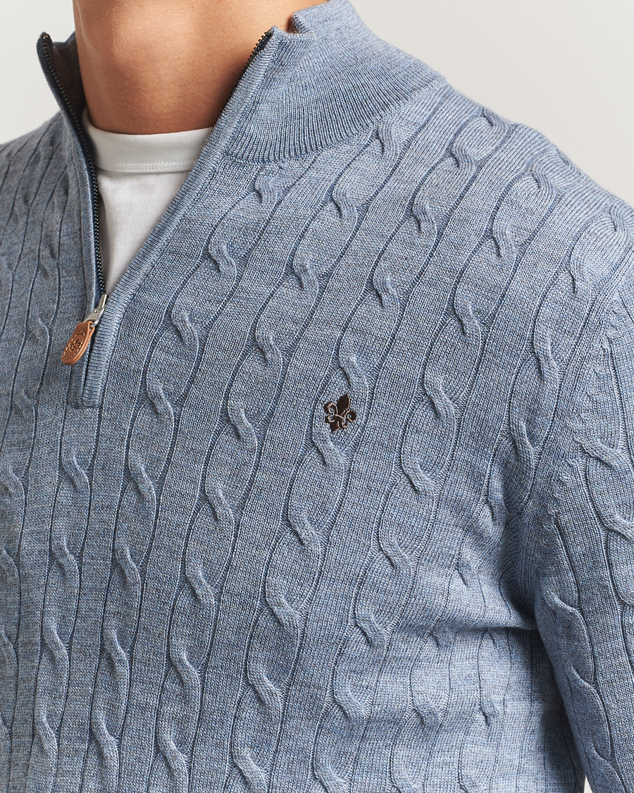 Herren | Pullover | Morris | Merino Cable Half Zip Blue