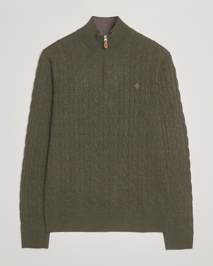 Herren | Pullover | Morris | Merino Cable Half Zip Olive