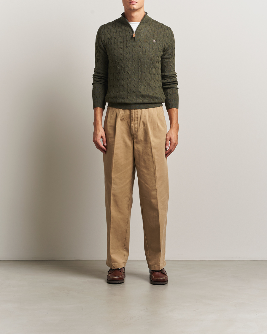 Herren | Pullover | Morris | Merino Cable Half Zip Olive