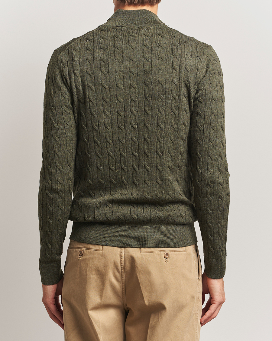 Herren | Pullover | Morris | Merino Cable Half Zip Olive